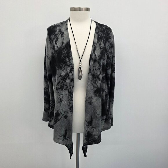 Colleen Lopez Women Open Front Tie Dye Long Sleeve Cardigan Sweater Black Gray M - Picture 3 of 15